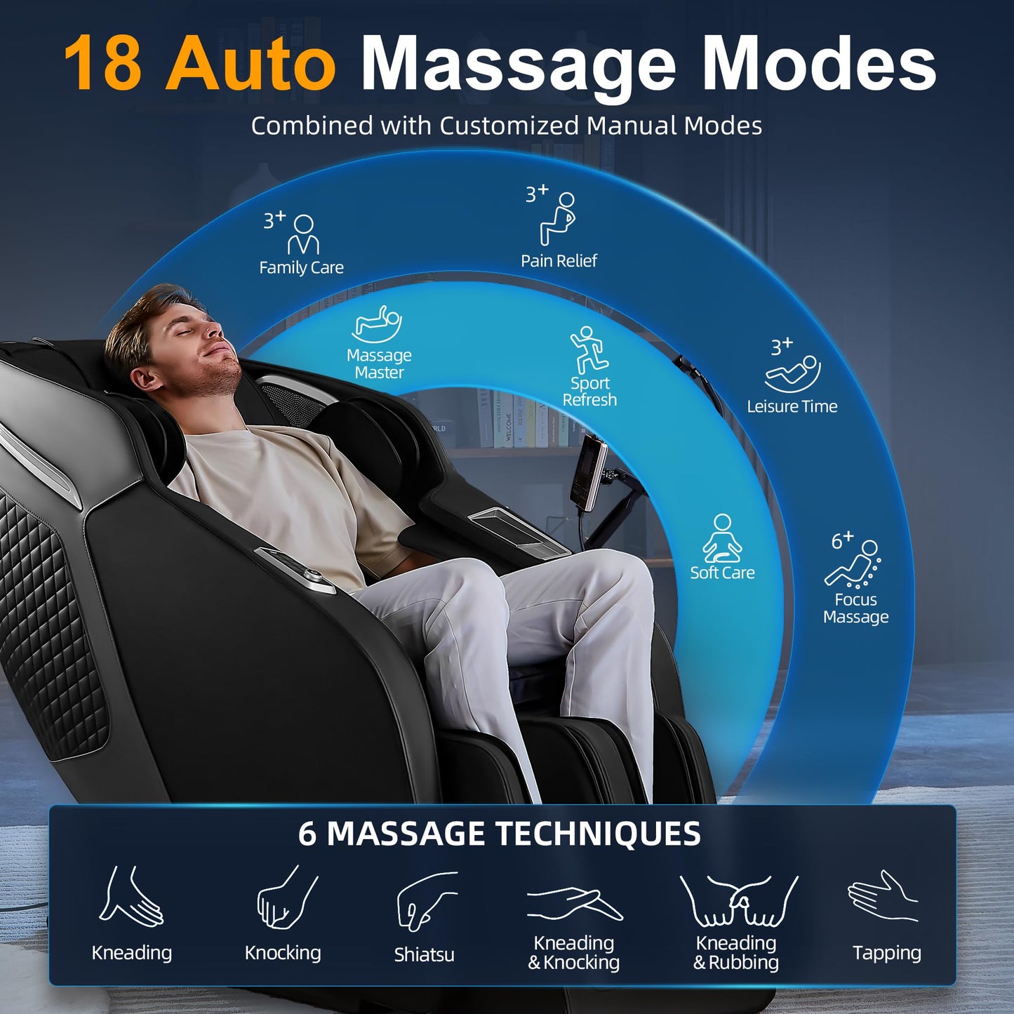 Luxury 4D Full Body Massage Chair with Calf Kneading, Zero Gravity SL-Track Shiatsu Recliner ,18 Auto Modes & 6 Massage Techniques,Lumbar & Calf Heating,Foot Roller,Voice/App/Touch Control,Body Scan