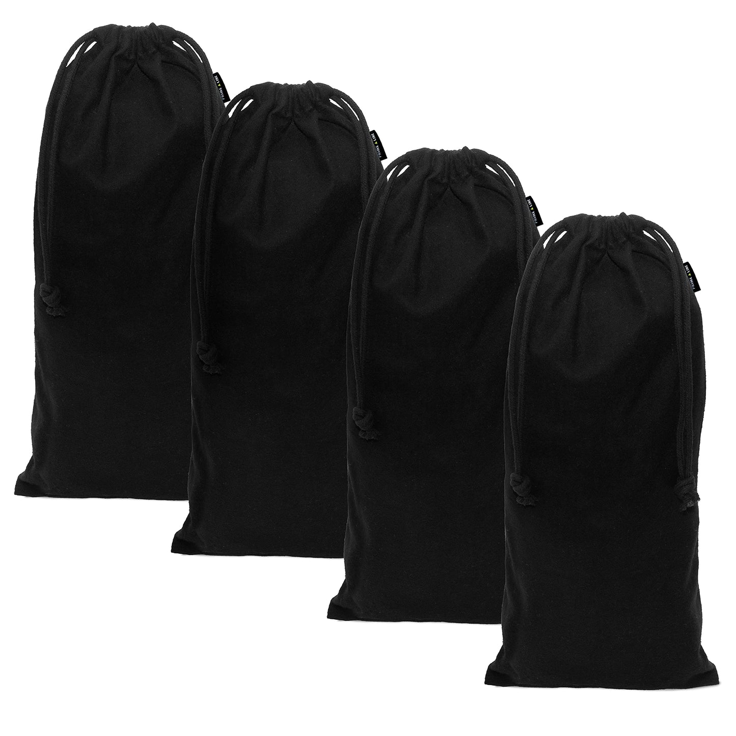 ZENPAC Shoe Dust Bags, Black Duster Flannel Pouch with Drawstring Closure, Washable Breathable Cotton Fabric for Boots, Travel, Luggage, 8x17, 4 Pack