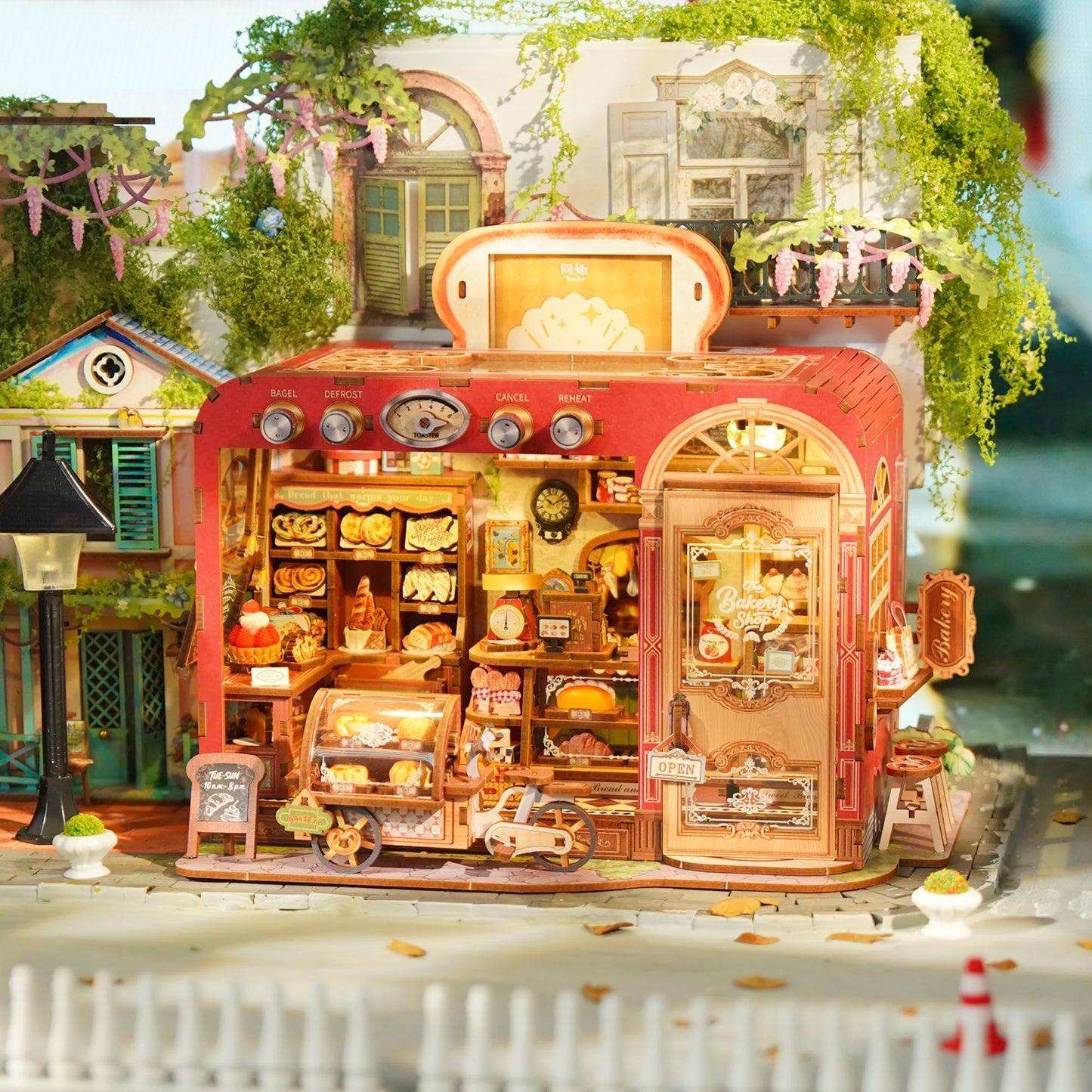 Tonecheer 3D Wooden Puzzle, Toast Bakery DIY Miniature House Model Kit, Dollhouse Diorama Building Kit with LED Light, Adult Craft Interactive Set for Home Bookshelf Decor & Ideal Gift