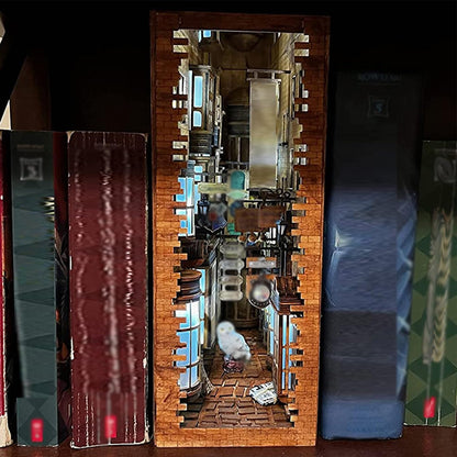 LED Book Nook Kit for Adults - Decorative Bookend Stand-3D Wooden Puzzle for Adults, Booknook Bookshelf Insert Room Decor Gift Craft for Teen Girls Boys Women Men(Advanced Edition)