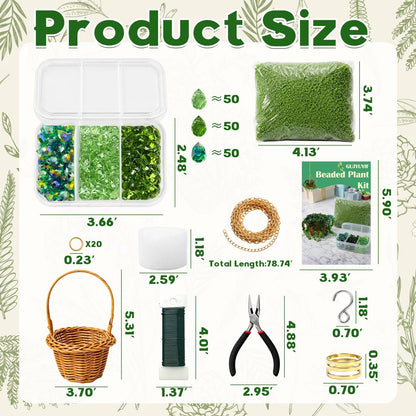 GUJYUYIF Beaded Plant Kit Green Glass Beads for Plant Making with Rattan Basket, Hanging Suncatchers Beading Kit for Jewelry Making DIY Craft Kit Plants