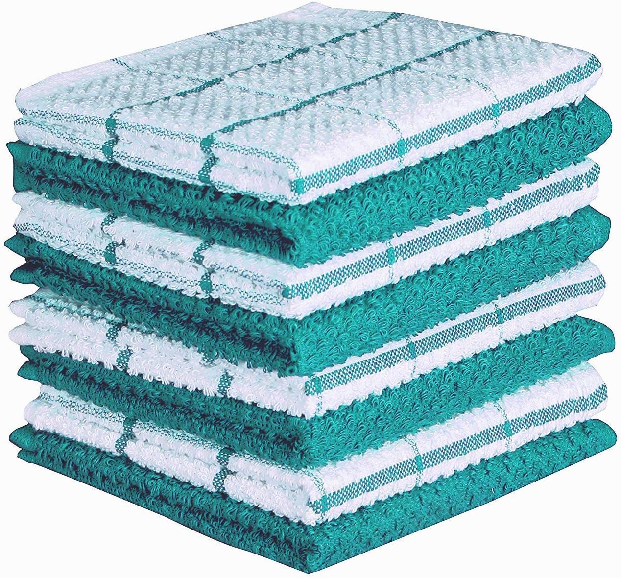 AMOUR INFINI Cotton Kitchen Dish Cloths Set of 8 - Highly Absorbent, Soft Terry Cleaning Cloths (Turquoise)