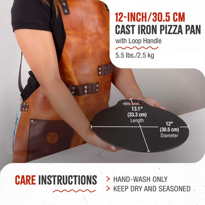 Victoria 12-Inch/30.5-Centimeter Cast Iron Tawa Dosa Pan, Cast Iron Pizza Pan and Crepe Pan with Loop Handle, Seasoned with Flaxseed Oil, Made in Colombia