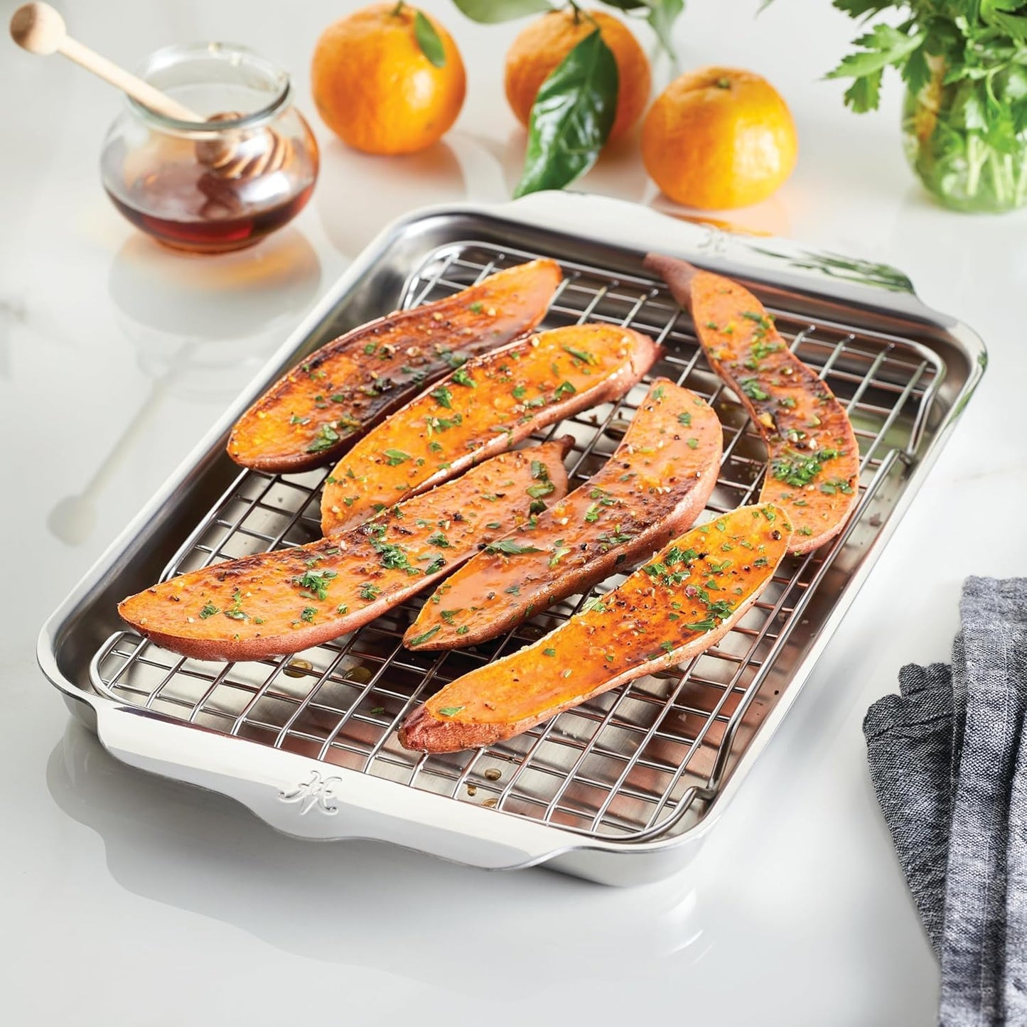 Hestan Provisions OvenBond – 9" x 12.5" Tri-ply Clad Stainless Steel Quarter Sheet Pan with Rack