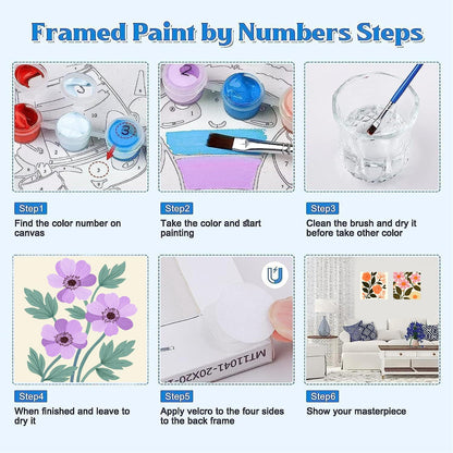 Canrichshop 4 Pack Adult Paint by Number Kits Beginner & All Ages 4-8-12 and More,Framed Flowers Painting by Numbers, DIY Paint by Numbers for Adults for Decor Present 8X 8 inch