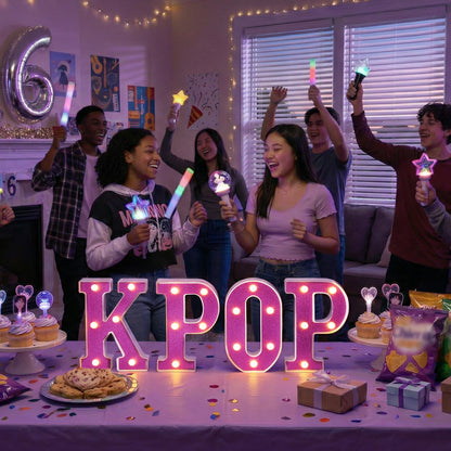 InnovTools Purple KPOP Light Up Marquee Letters, Cordless Plastic LED Sign for K-Pop Room Decor, Wall Mountable Night Light for Teens Music Lovers Birthday Party Concert After-Party