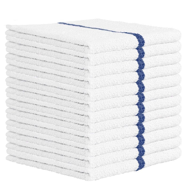 Nabob Wipers Kitchen Bar Mop Terry Towels 12 Pack - 100% Cotton - Size 14x17 - Perfect for Your Home, Kitchen, Bathroom, Bars, Restaurants & Auto - Super Absorbent (Blue Stripe)