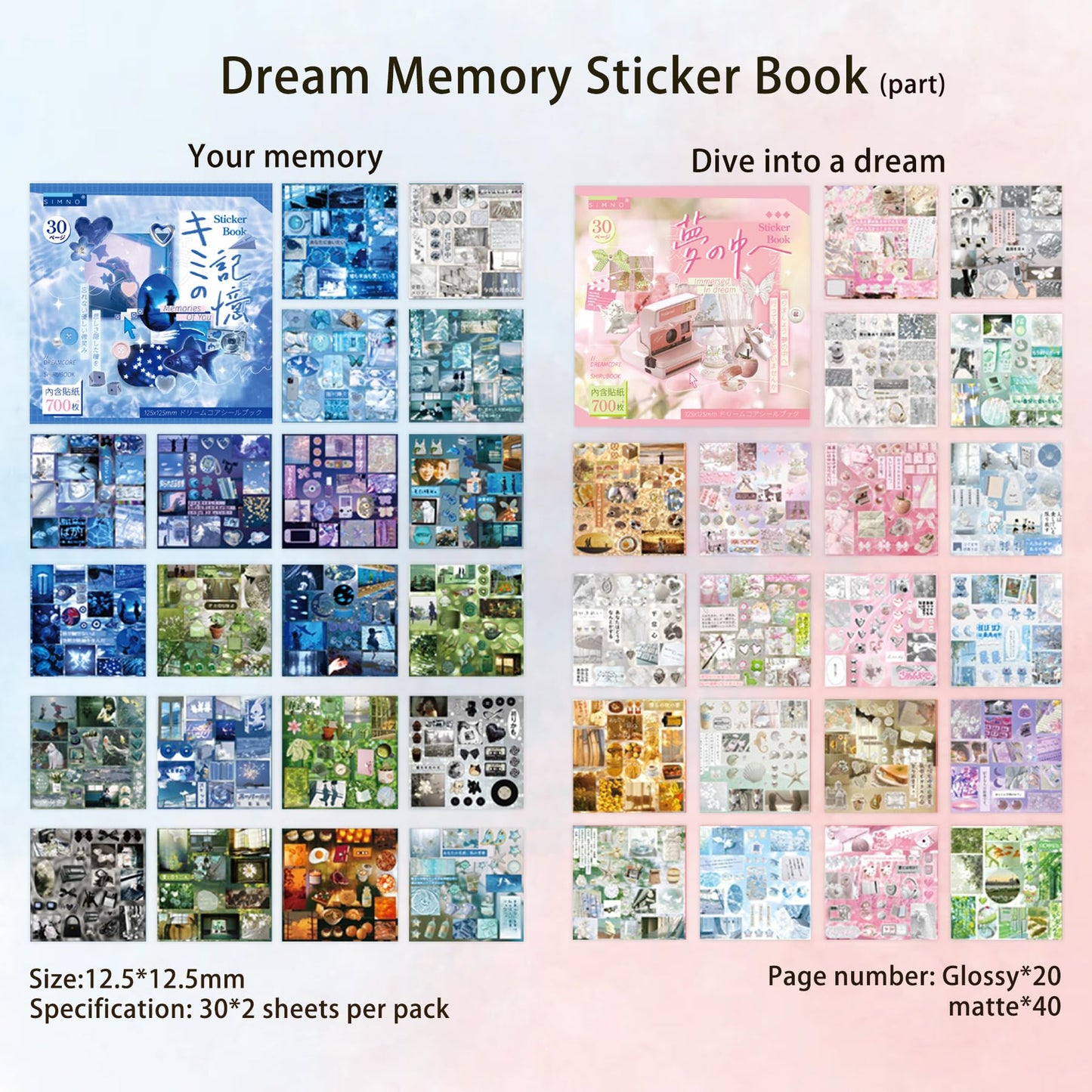 Dreamcore Japanese Aesthetic Sticker Book, 700+ Die-Cut Glossy and Matte Stickers, 30 Sheets, 2 Styles for Journaling, Scrapbooking, Planners-Prayer Board Supplies-Vision Board Supplies