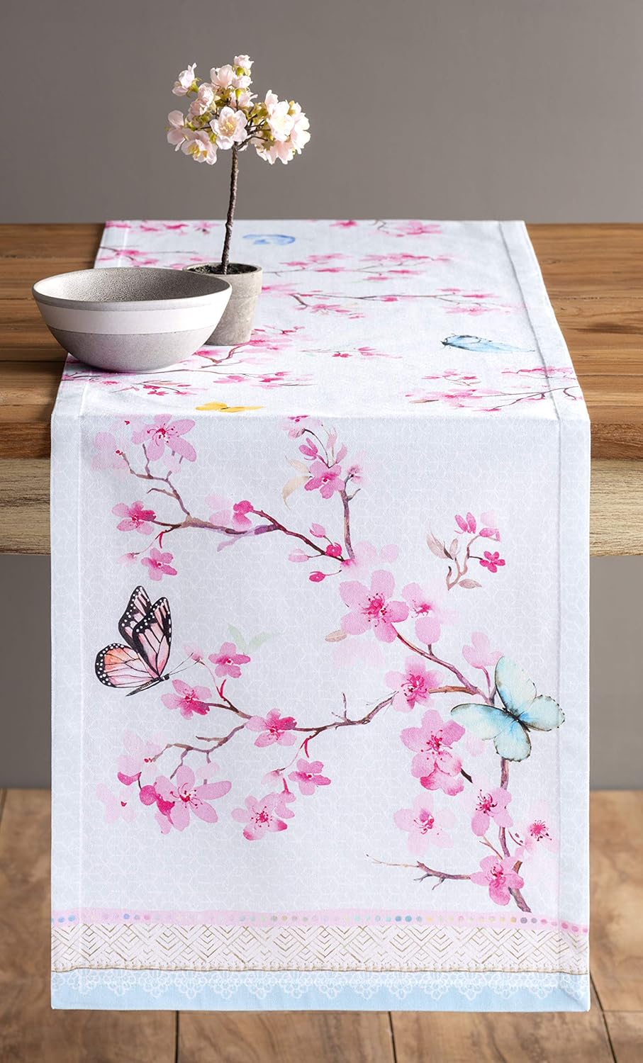 Maison d' Hermine 100% Cotton Table Runner, 72 inches Long, Decorative for Home Kitchen Dining Party Wedding (Blossoms