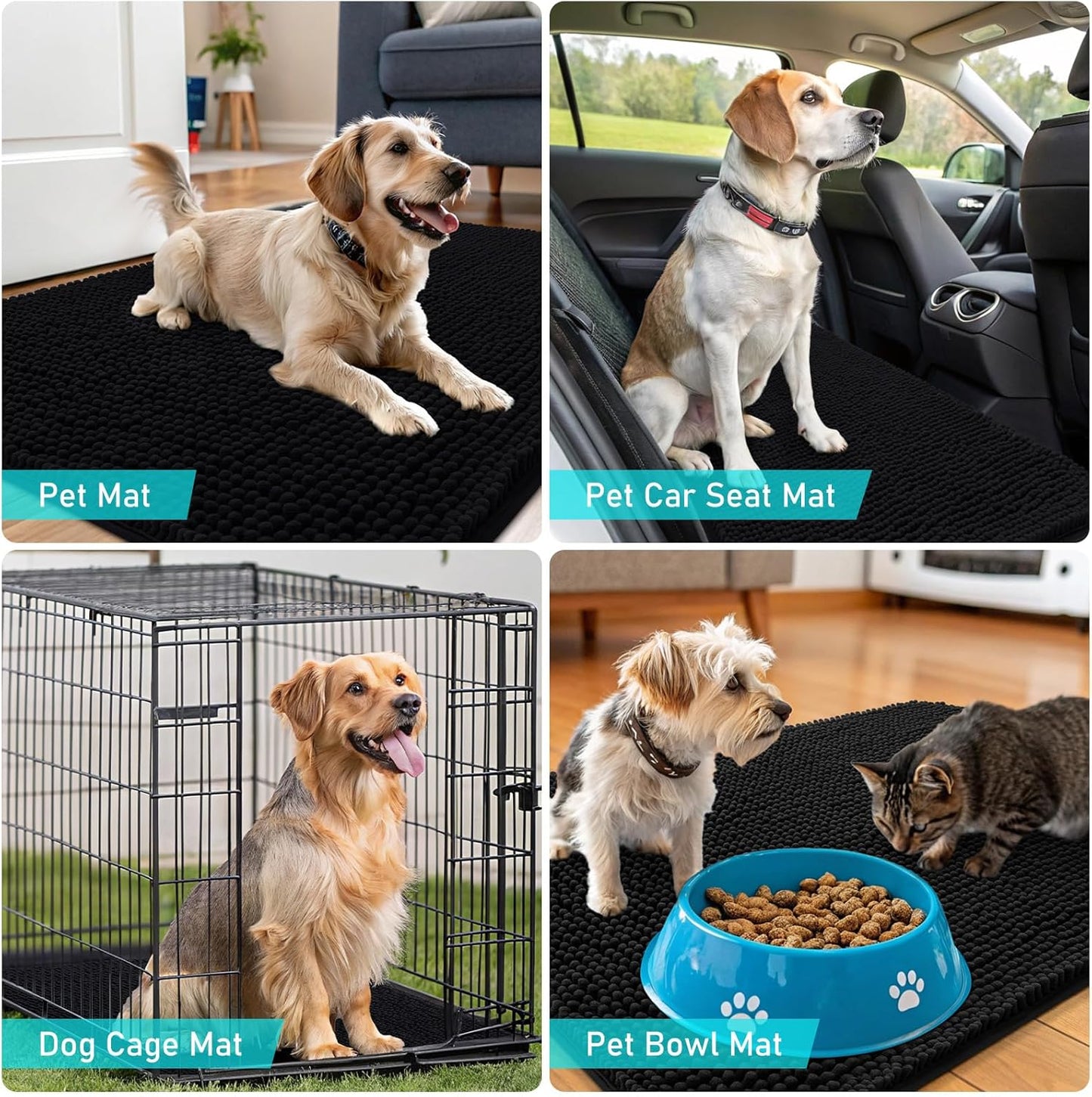 OLANLY Dog Door Mat - Absorbent Non-Slip Washable Chenille Mat for Muddy Paws | 30x20 Inches, Black