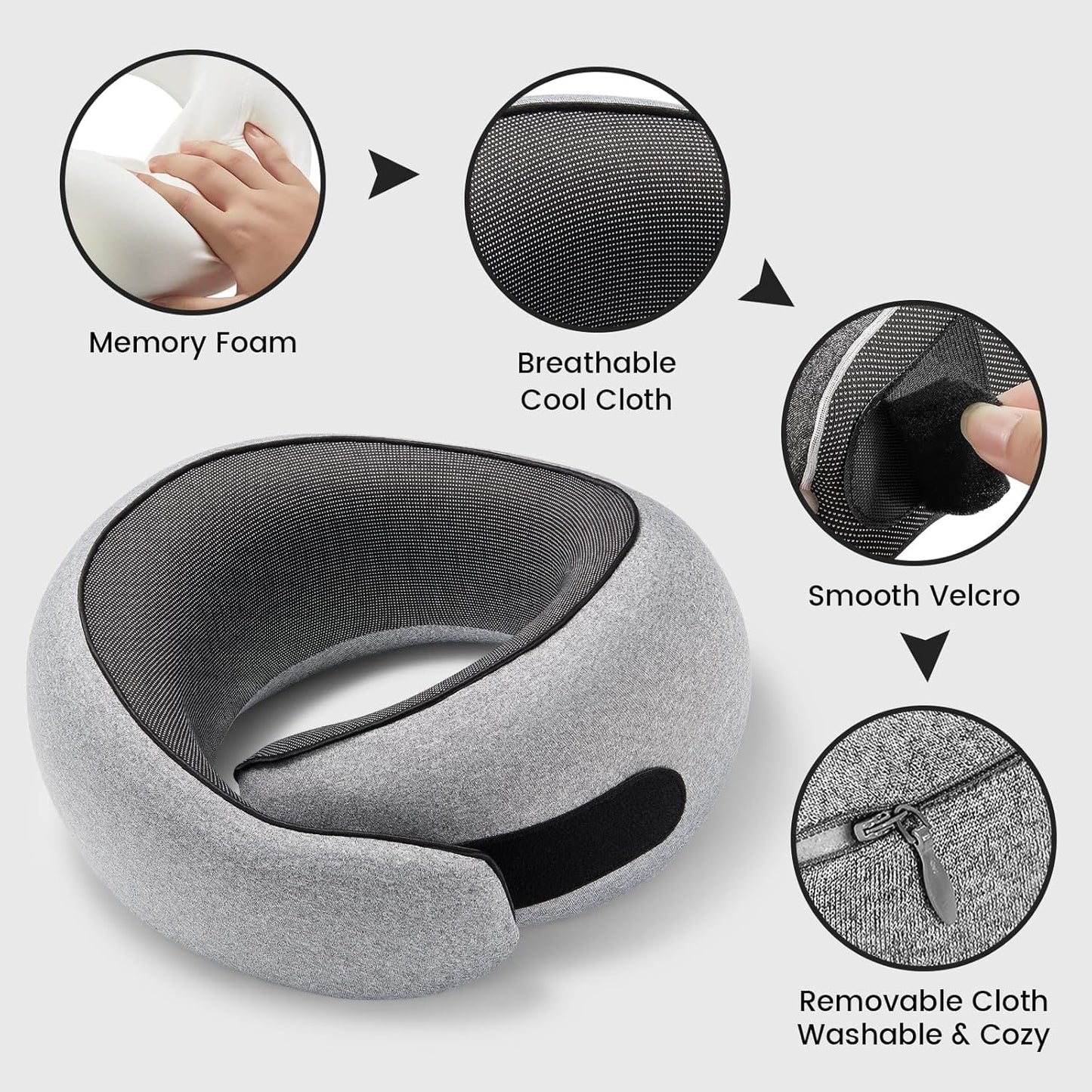 SZXYX Neck Travel Pillows for Airplanes, 100% Pure Memory Foam Neck Pillow for Airplanes, Comfortable Breathable Cover, 360° Support Stowable Pillows for Sleeping, Car, Airport Travel Essentials L