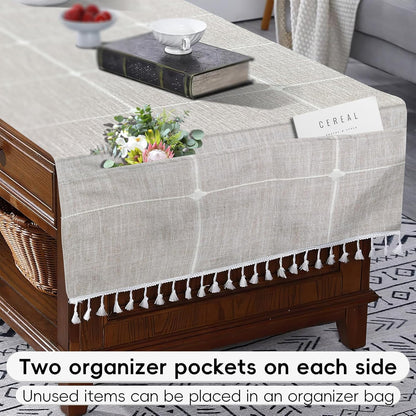 Bzvystux Coffee Table Cloth, Table Cover with Pockets and Tassel,Coffee Grid for Living Room Small Rectangle