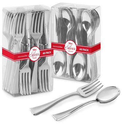 160 Pack Silver Plastic Mini Spoons and Forks (4 Inch) – 80 Disposable Tasting Spoons & 80 Appetizer Forks, Mini Utensils for Desserts, Food Samples, Appetizers & Charcuterie Boards