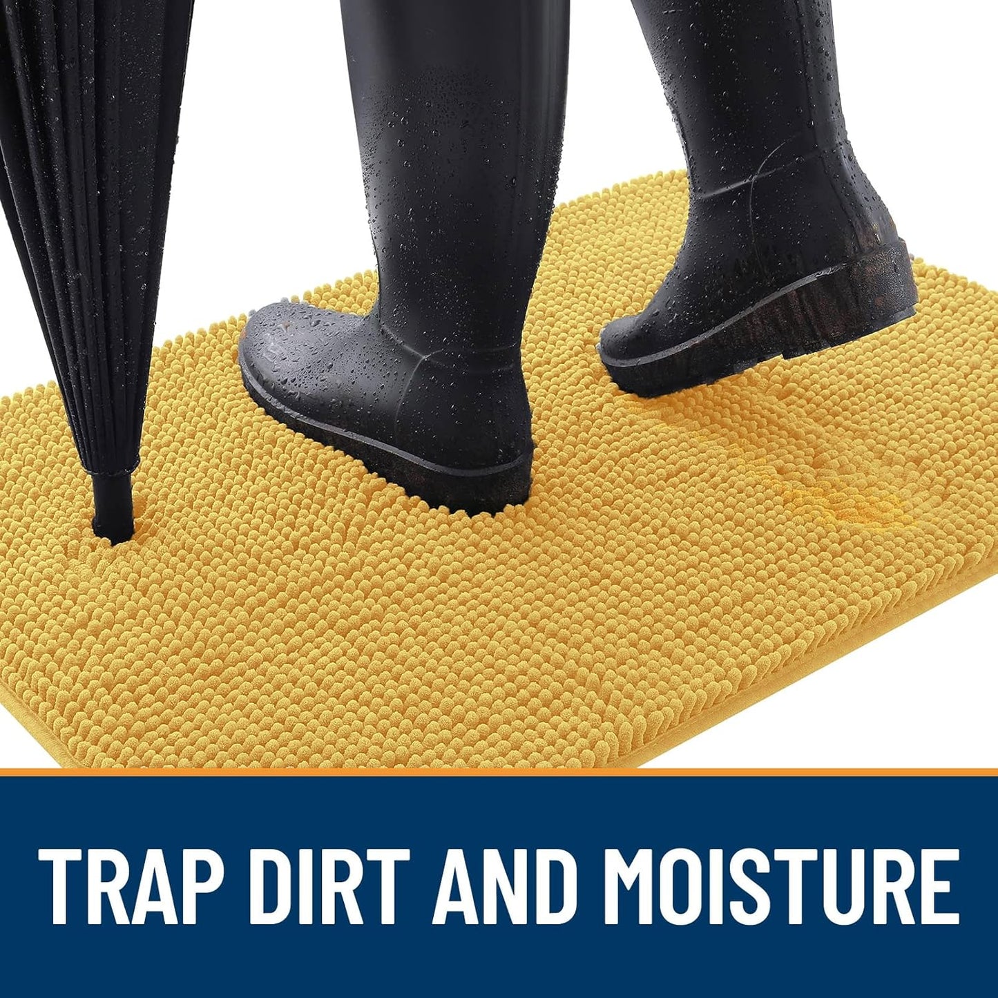 OLANLY Dog Door Mat - Absorbent Non-Slip Washable Doormat for Muddy Paws | 47x24 Yellow Chenille Mat