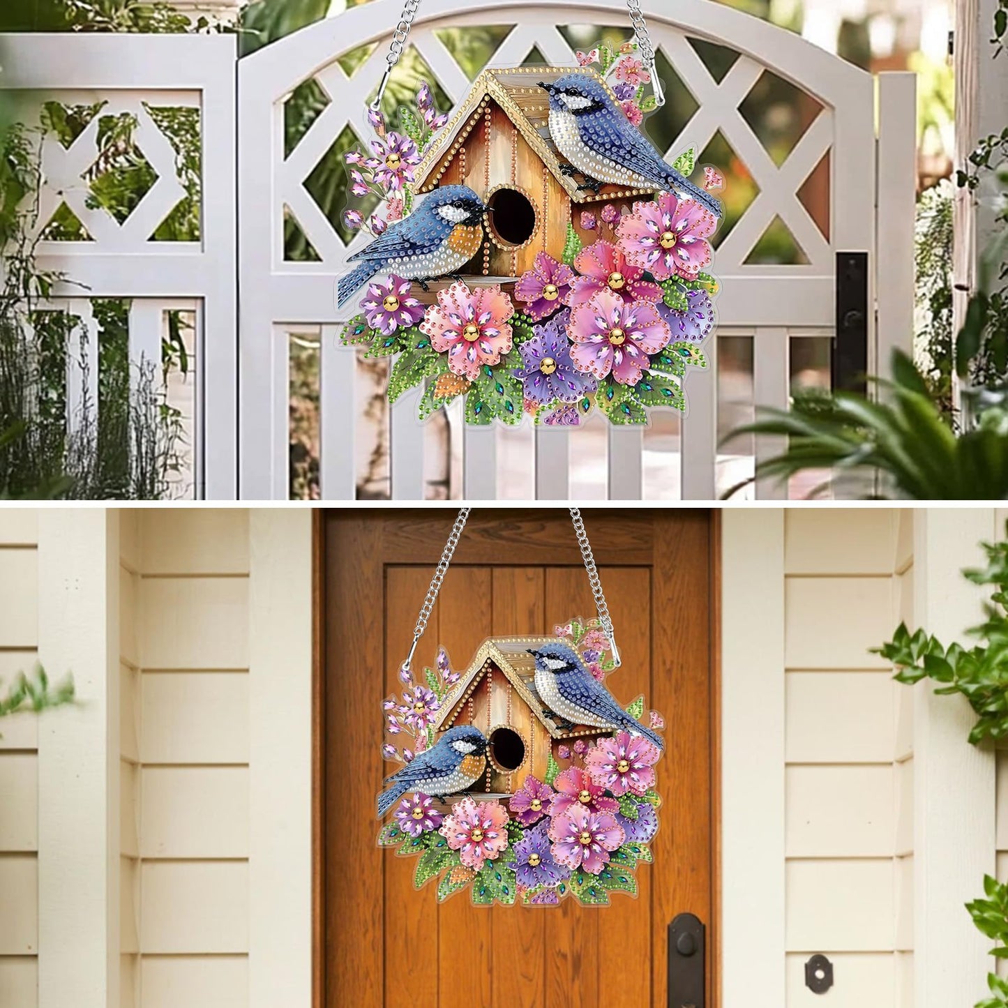 MXJSUA Birds Flowers Special Shaped Hanging Diamond Painting Art Kits for Adults, Crystal Rhinestone Acrylic Gem Art Pendant Ornaments Kit for Home Decoration and Gift