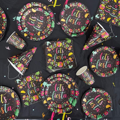 80 Pack Let's Fiesta Party Plates - 7 inch Decorative Dinnerware for Special Occasions (Black)