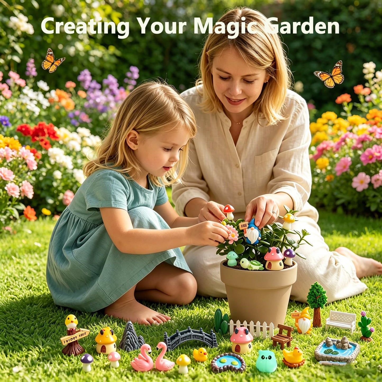 YSUNZIA 100PCS Mini Fairy Garden Accessories, Miniature Fairy Garden Kit w/Glow in The Dark Animals, Gnomes, Mushroom, Micro Landscape Ornaments, DIY Dollhouse Crafts, Outdoor/Indoor Plant Decor