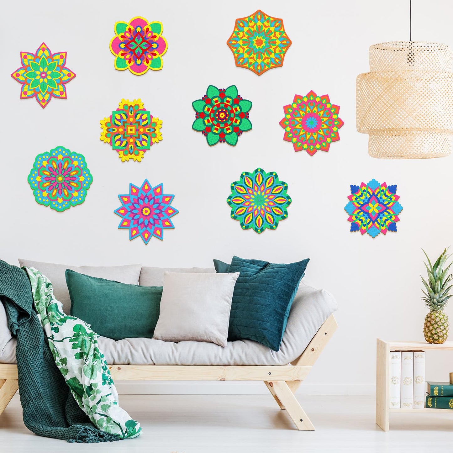Vercraft 22 Pack DIY Wooden Mandala Art Set Diwali Crafts 10 Mandala Unfinished Wood Cutouts 12 Markers Lotus Flower Wood Painting Kits for Adults Painting, DIY Crafts Home Decors(Floral Style)