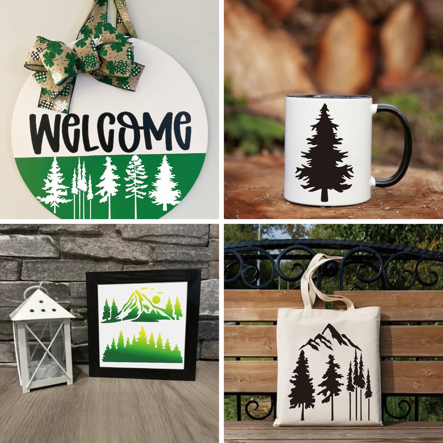 Mountain Stencils for Painting on Wood Burning Patterns Pine Tree Stencils Nature Stencil Christmas Tree Paint Template on Art Craft Canvas Wall Fabric Rock (50 Mountain)