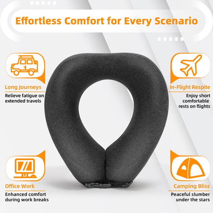 nadachi Neck Pillow Airplane Travel Set - Pure Memory Foam Travel Neck Pillow, Plane Pillow for Long Flights Essentials, Sleeping with 3D Contoured Eye Mask, Earplugs, Portable Bag (Darkgray-M)