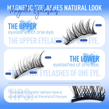 Magnetic Eyelashes with Applicator Magnetic Lashes Fluffy Magnetic Eyelashes without Eyeliner Natural Look Cat Eye Eyelashes Magnetic Lashes with Clamp Reusable No Glue False Eyelashes by Eefofnn