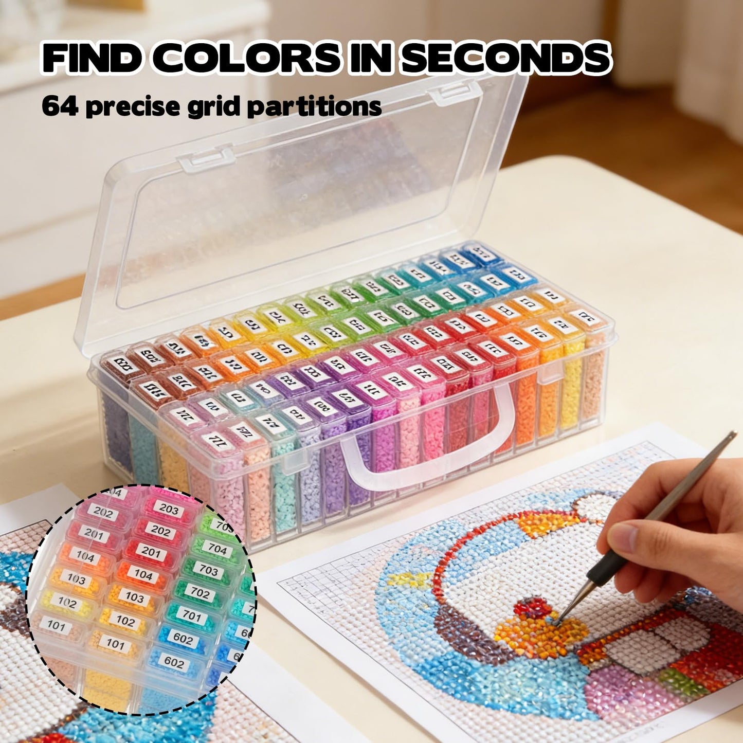 2 Pack Diamond Painting Storage Containers with 128 Rectangle Grids for Diamond Art Organizer with Sticker Labels Portable Clear Bead Organizer Box for Crafts Storage Accessories Art Beads Seeds