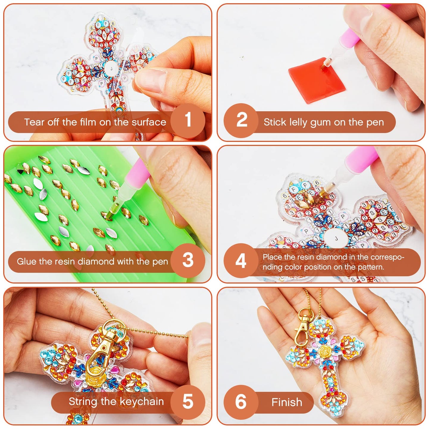 Sureio 36 Pcs Cross Diamond Painting Keychains 5d Double Sided Cross Shaped Diamond Art Keychains for DIY Adults Crafts Home Decor Gift Party Favors