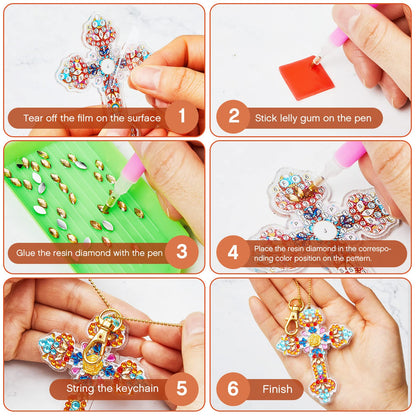 Sureio 36 Pcs Cross Diamond Painting Keychains 5d Double Sided Cross Shaped Diamond Art Keychains for DIY Adults Crafts Home Decor Gift Party Favors
