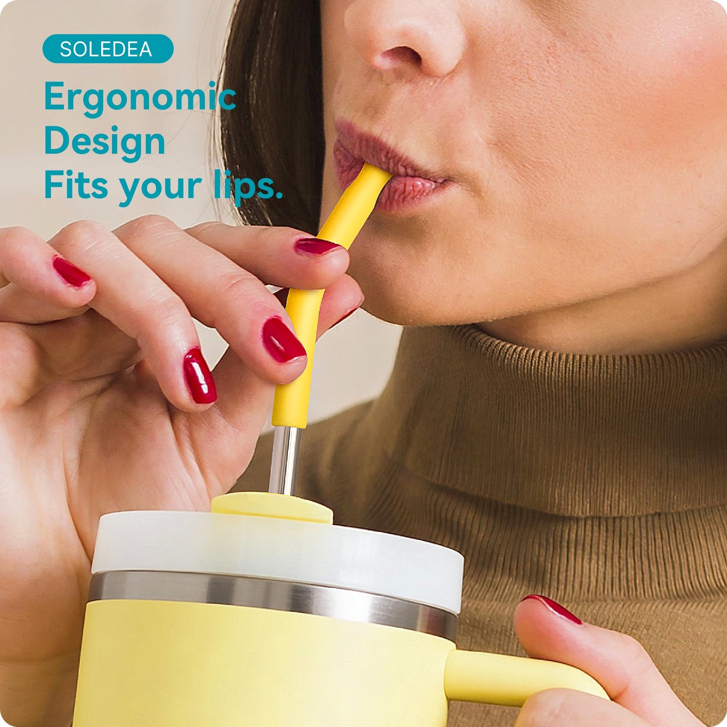 Soledea 6 Pcs Metal Reusable Straws for 40 oz Tumbler, Stainless Steel Long Drinking Straw with Colourful Silicone Tips,Straw for Glass Cups, Cleaning Brushes Included, BPA FREE