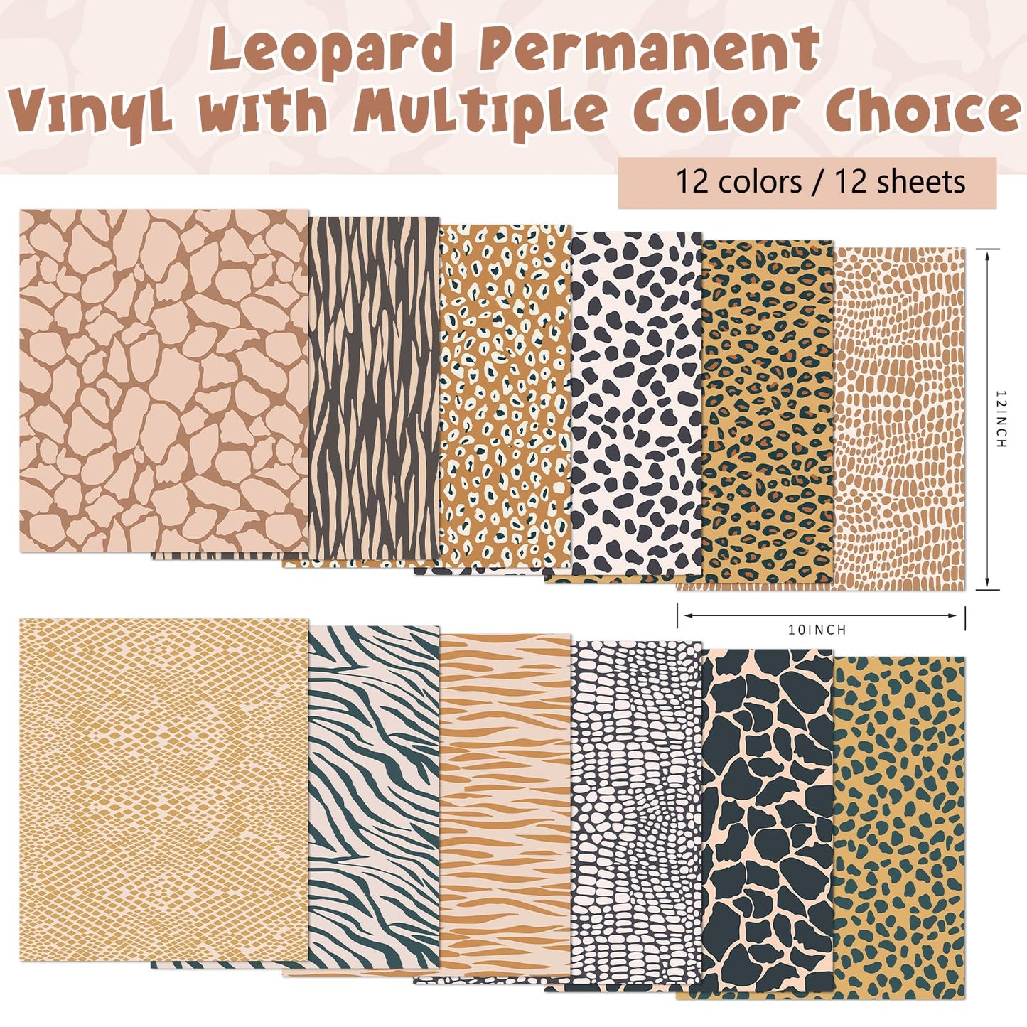 Tintnut Animal Print Pattern Permanent Vinyl - 12Sheets 12 x 10inches Leopard Print Permanent Adhesive Vinyl for Cutting Machine, Home Decor Self Sticker