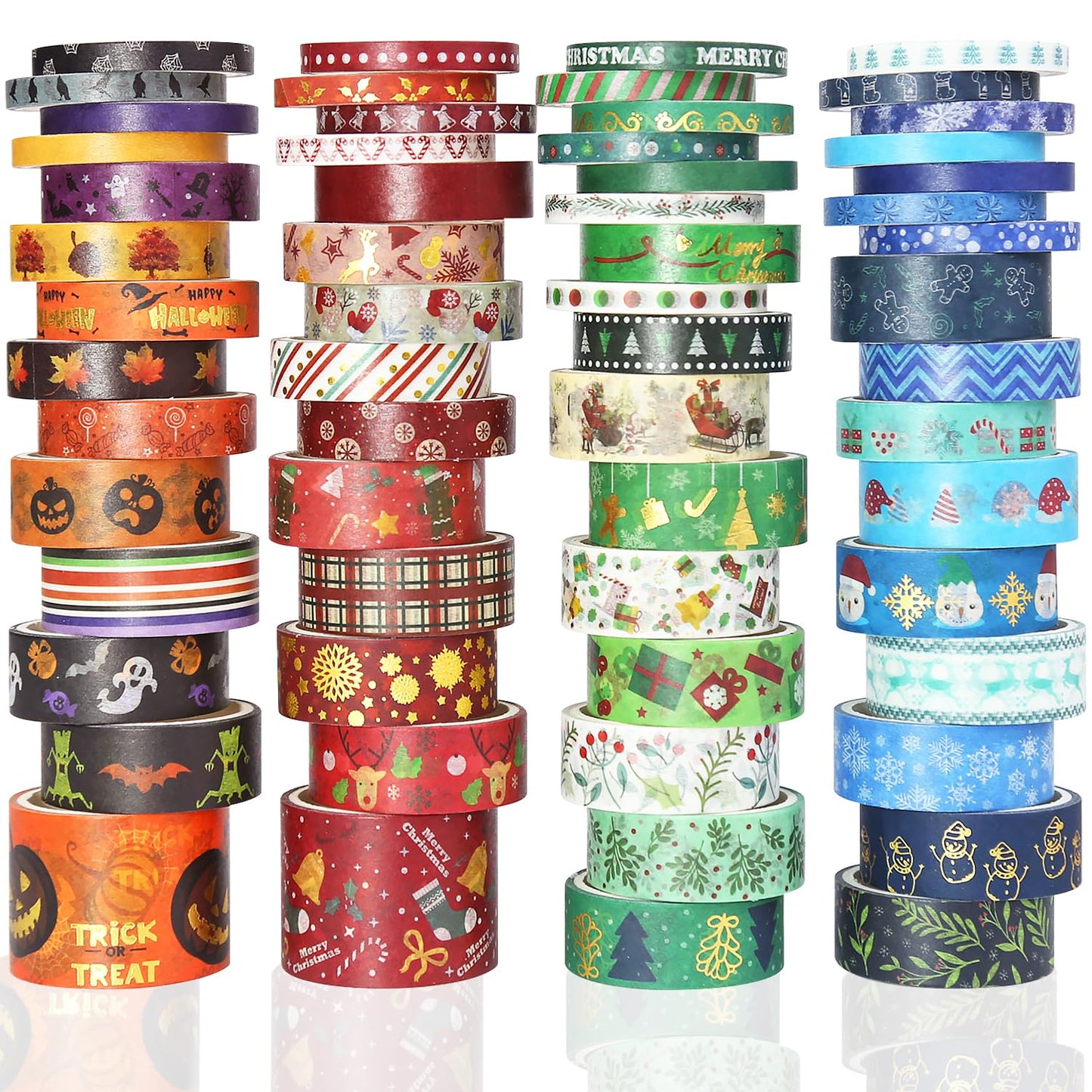 NIKOMIE 60 Rolls Holiday Washi Tape Set,4 Sizes Decorative Masking Tape Christmas Thanksgiving Fall Halloween Winter Washi Tape for Journaling Supplies Scrapbook Journal Bullet