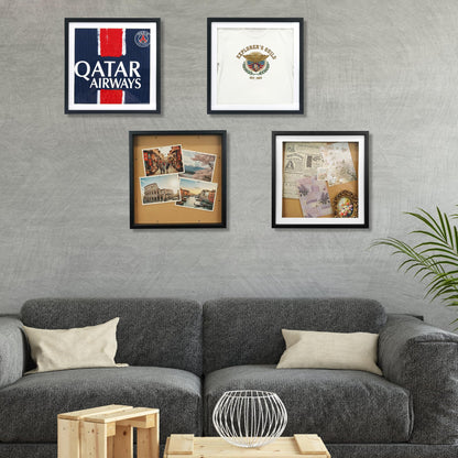 Hodeframe 12.6" x 12.6" T Shirt Frames for Wall Display,Black Wall Mounted Shadow Box Display Case for Jersey,Small Shirt Frame Display Case with Two Mats & Real Glass