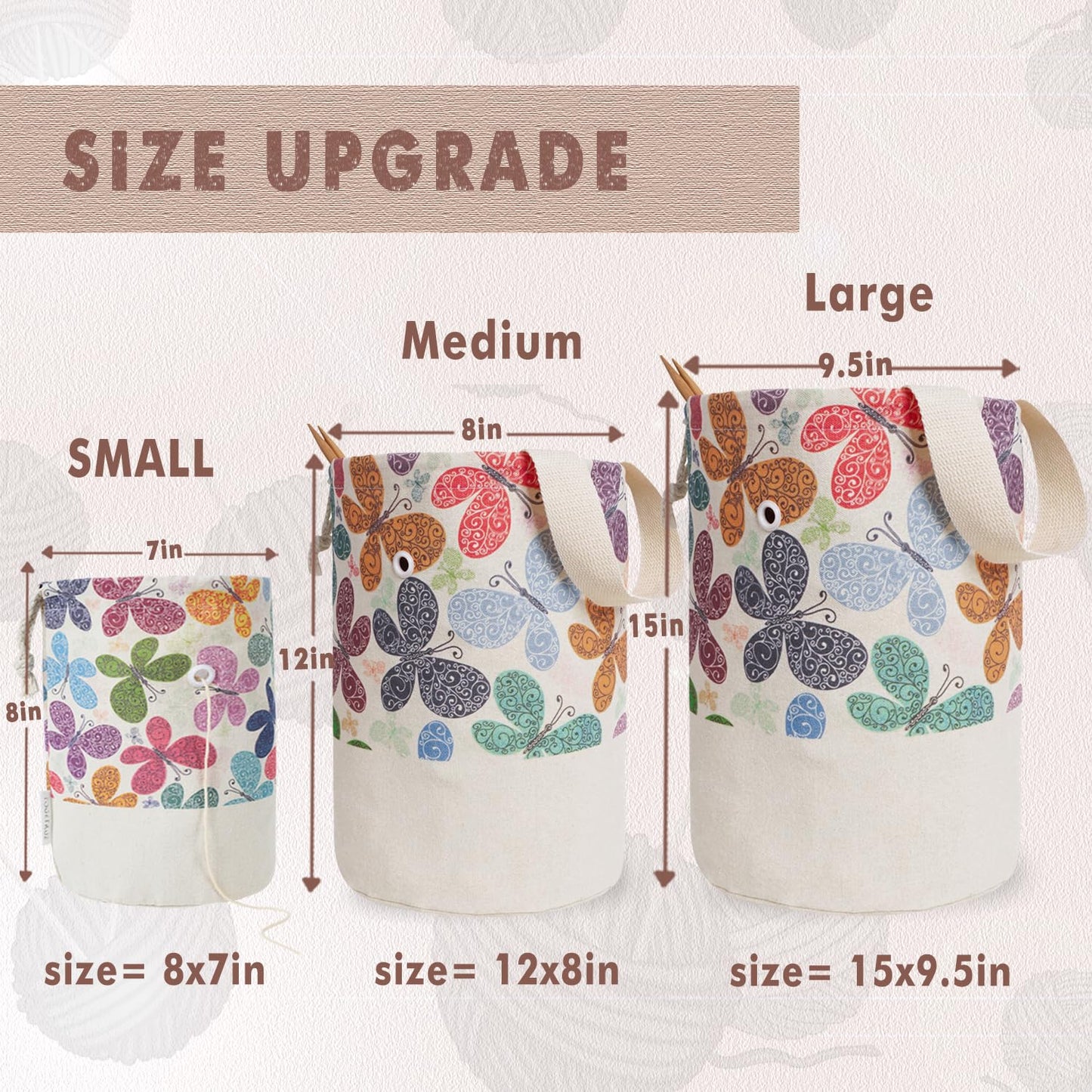 TOGETRUE Yarn Bag, Knitting Crochet Bag, Portable Yarn Storage Bags Organizer for Crocheting Project, Store Skein Ball, Short Knitting Needle (Large, Butterfly)