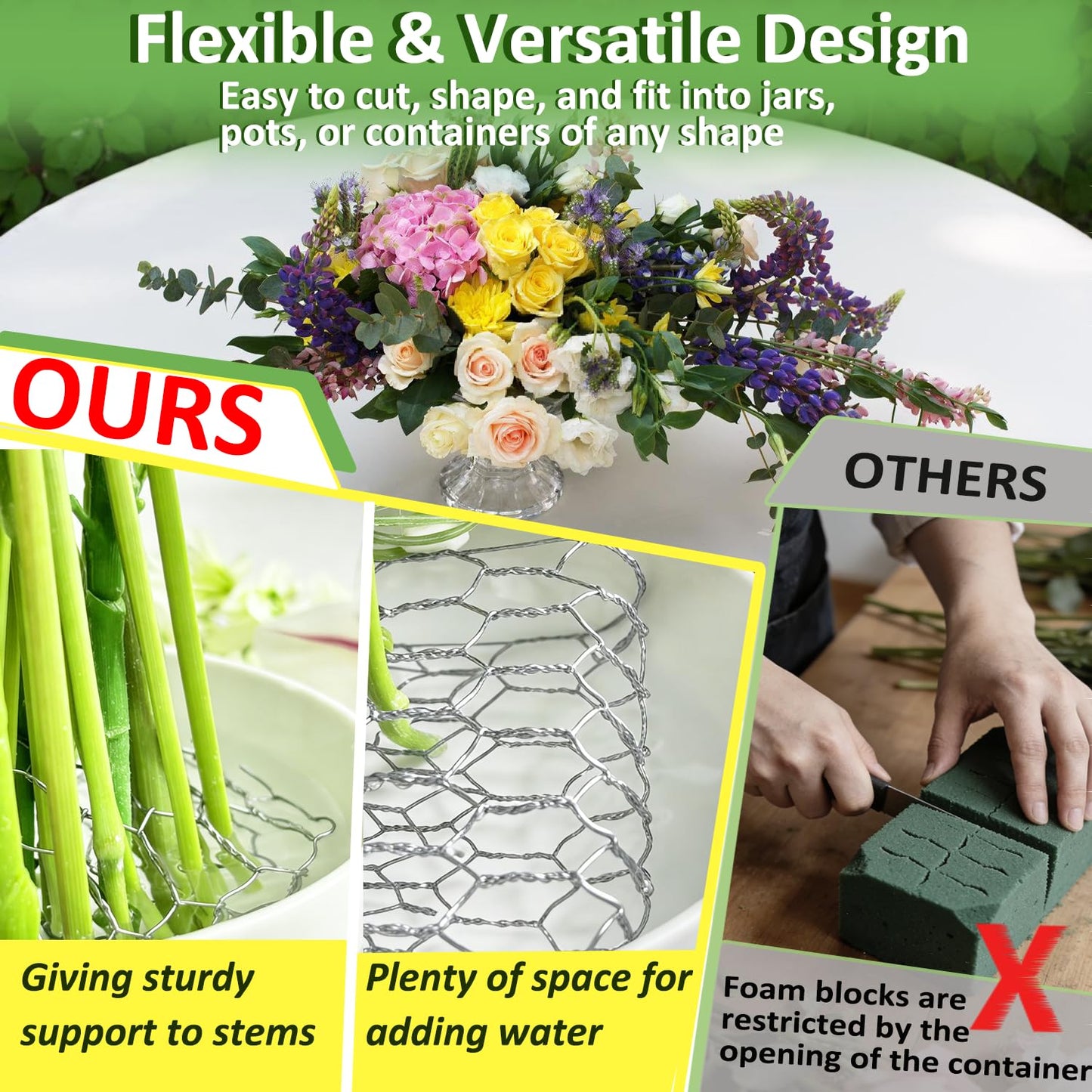 Floral Chicken Wire for Craft Kit, 4" x 396" Lightweight Chicken Wire for Floral Arrangement, Hexagonal Galvanized Chicken Wire Netting with Floral Tape, Plier, Tie, Gloves(Silver,4" x 396")