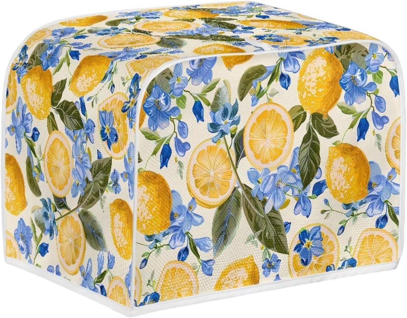 Lemon Floral Print Toaster Cover, 2 Slice Wide Slot Kitchen Appliance Protector, Washable Bread Maker Cover, Yellow