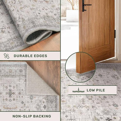 Hazo Haus Light Gray Kitchen Rug - Modern Boho Floral Design, Washable Non-Slip Runner 3x10 ft
