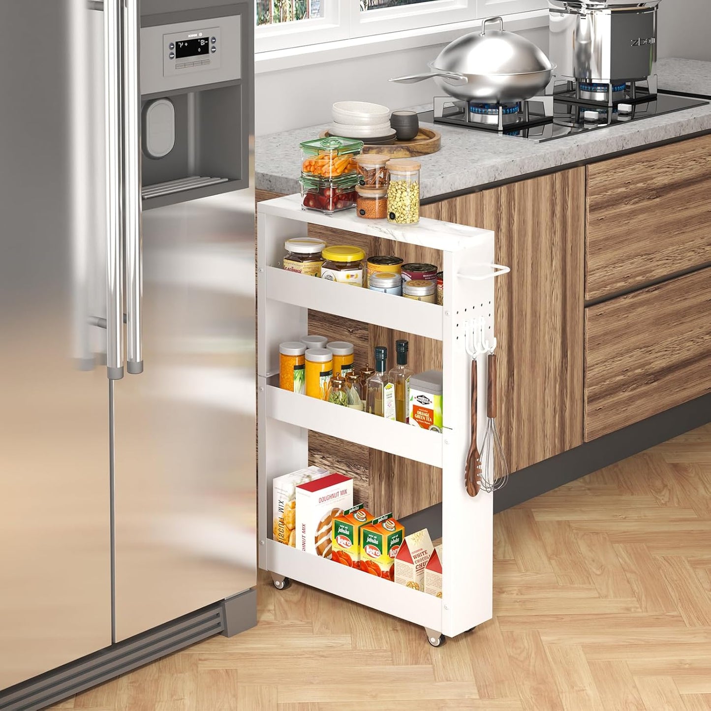 Slim 4-Tier Kitchen Rolling Cart, Narrow Storage Cabinet with Handle & Wheels, Metal Shelf Unit for Small Spaces (5 in
