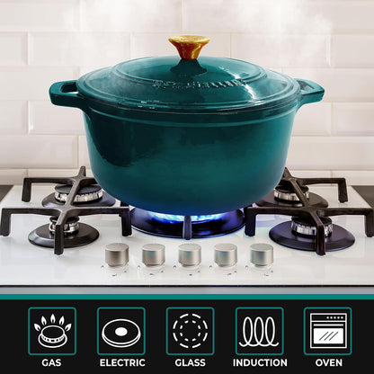 Mueller DuraCast Enameled Cast Iron Dutch Oven - 6 Quart, PFOA-Free, Oven Safe to 500°F | Ideal for Sourdough Baking, Emerald