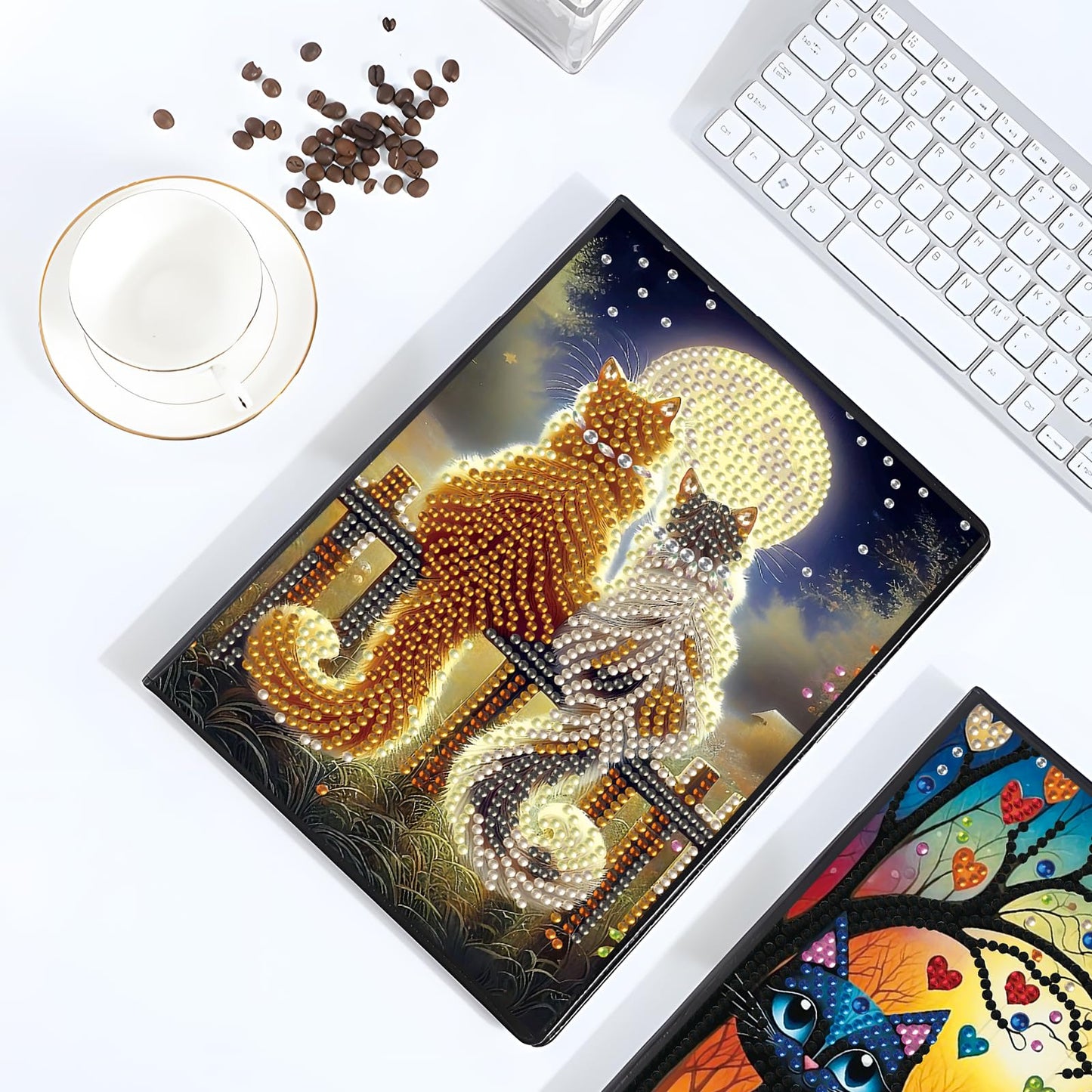 JISHSHAY 2 PCS Diamond Art Notebook Journal Diamond Painting Note Book Gem Art Sketchbook Gem Painting A5 Notebook Mosaic Kits for Adults Diary with Special Shaped 14.5×21cm/5.7×8.26in Cat