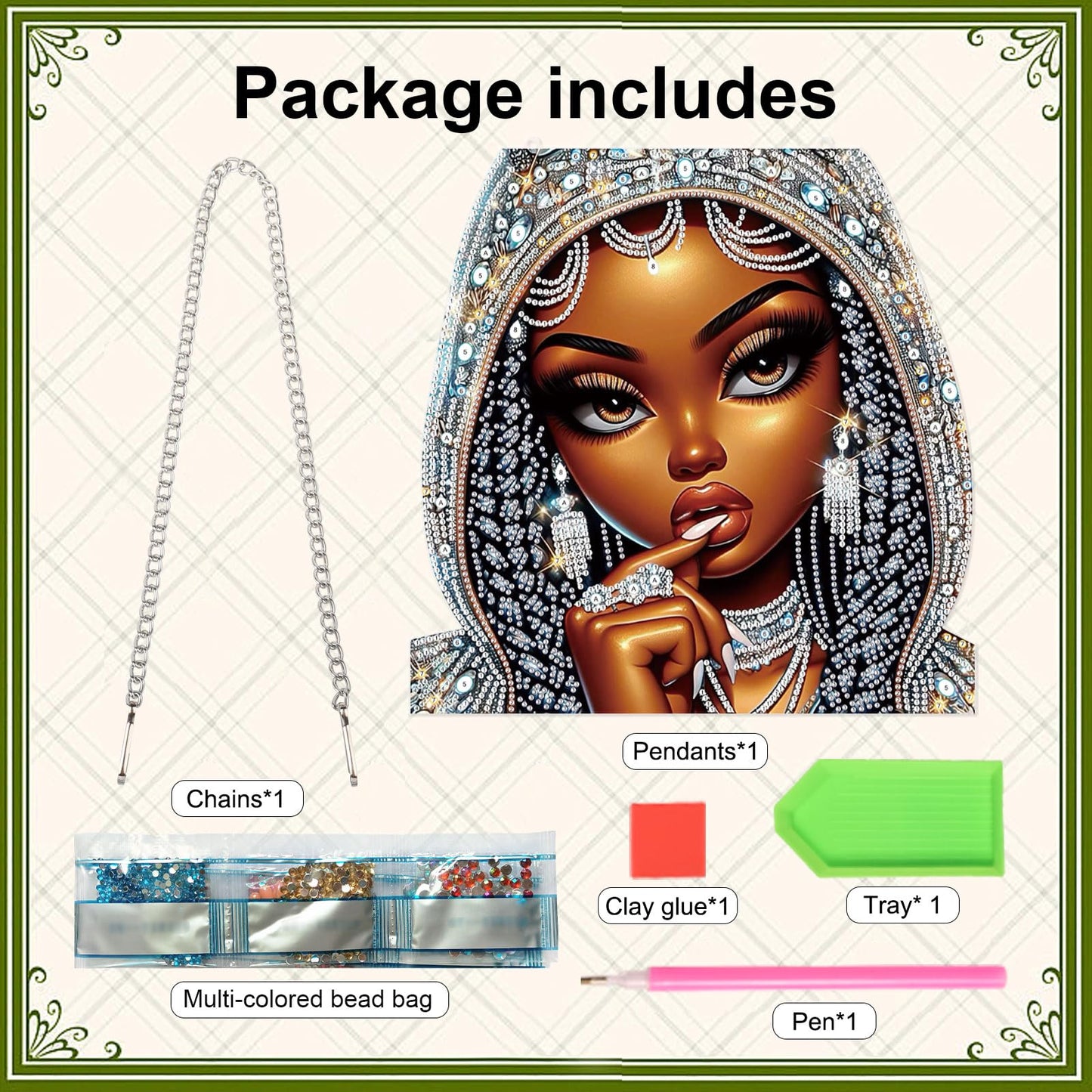 Focart 5D DIY Acrylic Special Shaped Diamonds Painting Hanging Pendant Kits, Lady Jewelry Diamond Art Hanging Window Pendant Ornament for Home Decoration and Gift