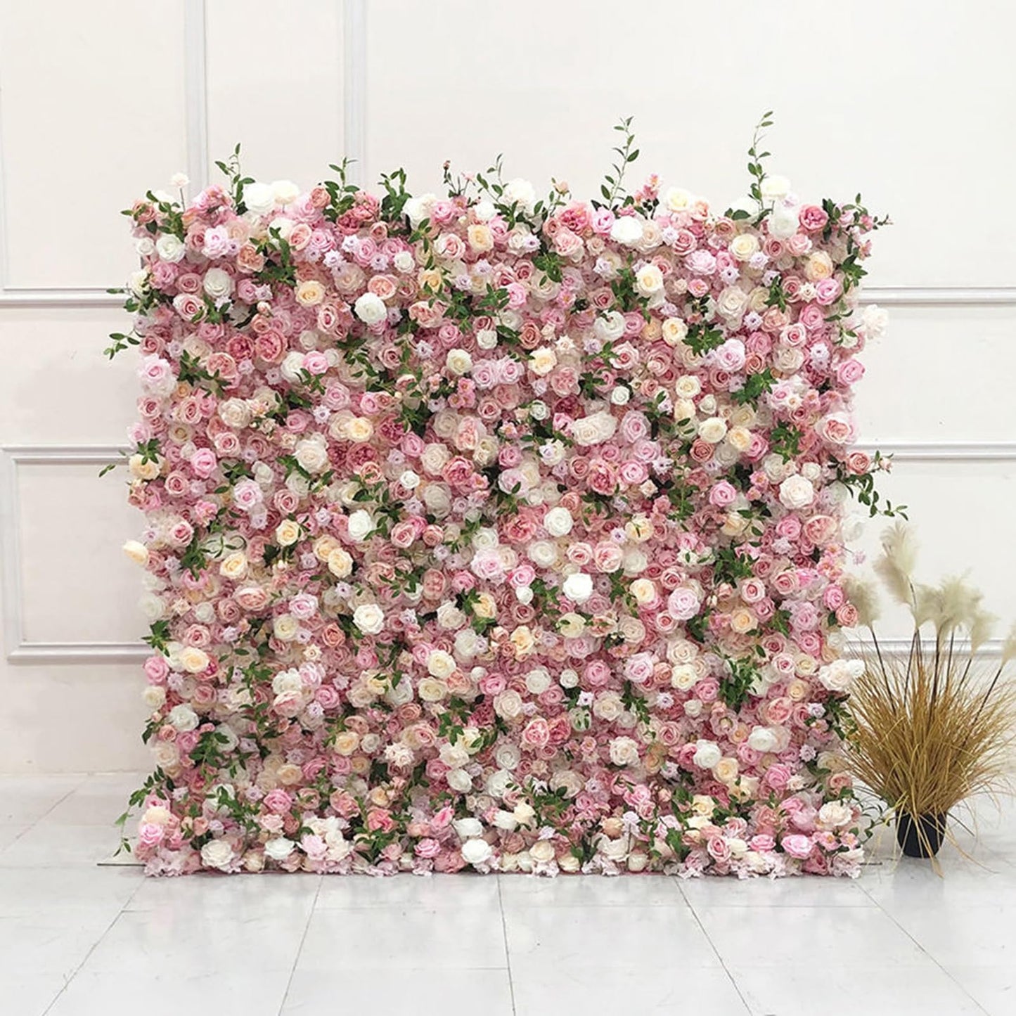 JIIPOREGJ Handmade Romantic Pink Flowers with Green Wall Large Artificial Flower Wall Backdrop Panels,Rose Wedding Backdrop 3D Floral Wall Fabric Flower Wall for Party B,One Color,2m*2m/6.56 * 6.56FT