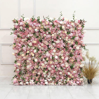 JIIPOREGJ Handmade Romantic Pink Flowers with Green Wall Large Artificial Flower Wall Backdrop Panels,Rose Wedding Backdrop 3D Floral Wall Fabric Flower Wall for Party B,One Color,2m*2m/6.56 * 6.56FT