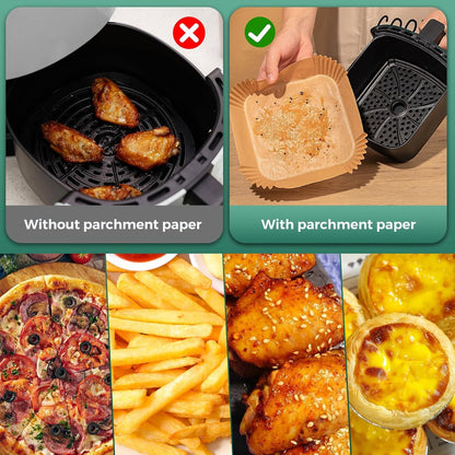400 Pcs Air Fryer Paper Liners, 8" Square Air Fryer Liners Disposable, Heavy-Duty Parchment Paper for 5-8 qt Airfryer Basket, Non-Stick & Grease-Proof Baking Liner for Oven Pan