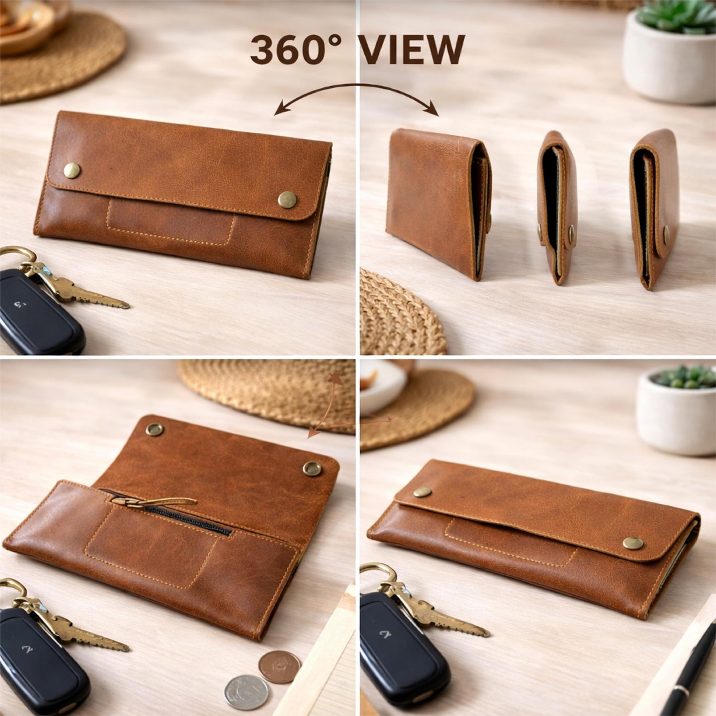 TheAntiq Leather Currency Pouch, Currency Organiser, Dollar Bills Holder, Bills Organizer, Money Envelope with Mobile Pocket, Money Bag For Men & Women (TAN)