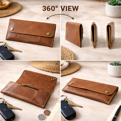 TheAntiq Leather Currency Pouch, Currency Organiser, Dollar Bills Holder, Bills Organizer, Money Envelope with Mobile Pocket, Money Bag For Men & Women (TAN)