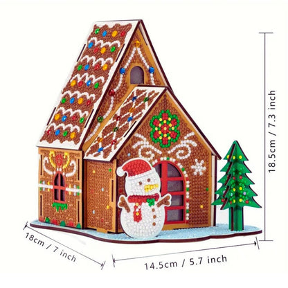 Party Ready 3D Diamond Painting Gingerbread House Christmas Cabin Kit – DIY Holiday Décor, Full Drill Mosaic Art, Festive Craft Kit (Gingerbread House)