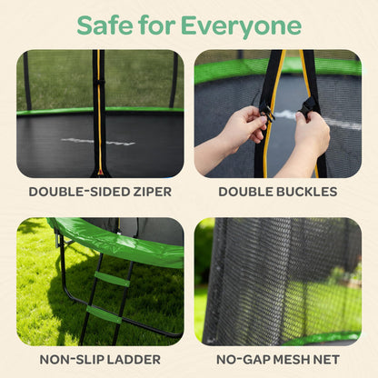 JoyBerri Trampoline Outdoor - Upsurge ASTM Certified Safe 8Ft 10Ft 12Ft 14Ft 15Ft 16Ft Recreational Trampoline for Kids and Adults. Anti-Rust Coating with Enclosure Net, Ladder, Sprinkler & LED Lights