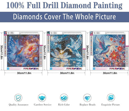 ijbnhd 3 Pack Hummingbird Diamond Art Kits for Adults, Hummingbird Diamond Painting Kits for Beginners, Full Drill Round Crystal Rhinestones Gem Art Home Wall Decor 12 x 12 Inch