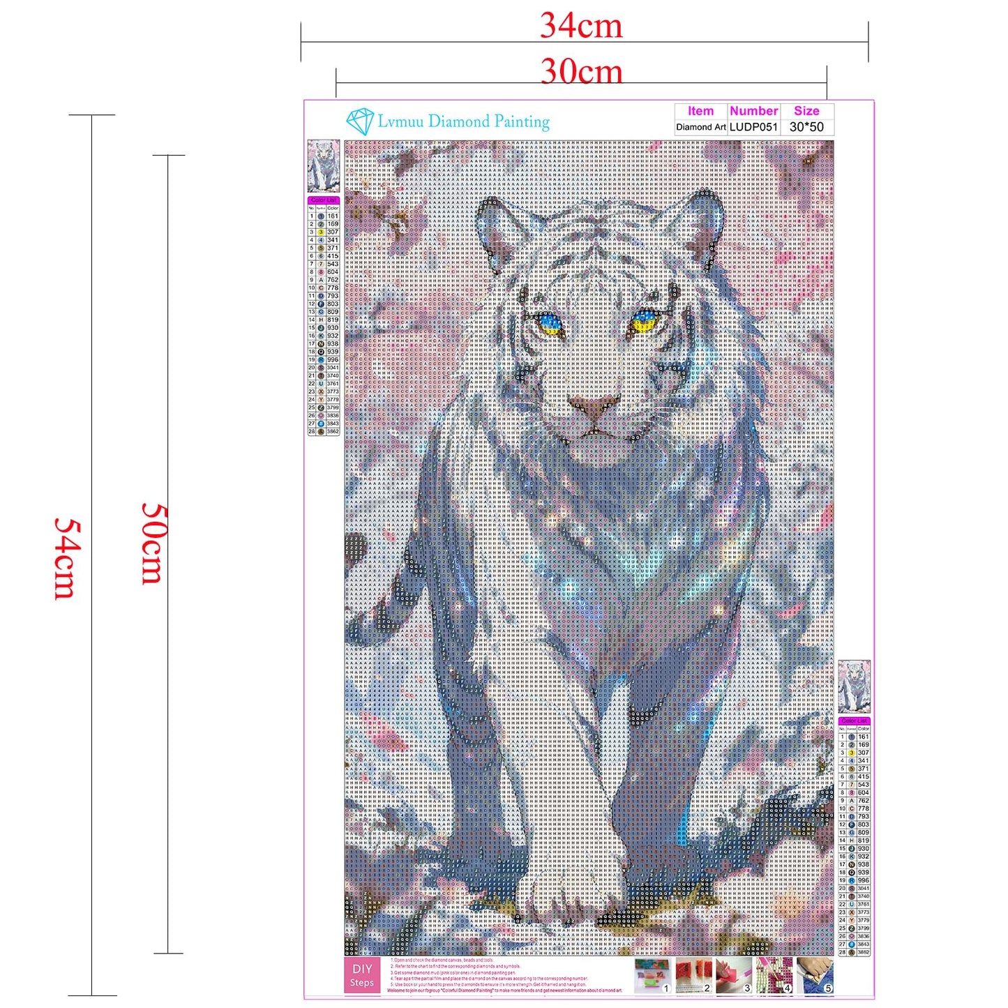 Lvmuu White Tiger Diamond Art Kits for Adults, Full Round Drill Animal Diamonds Painting Sets for New Beginner Paint with Shiny Beads Art Crafts Home Decoration 30x50cm