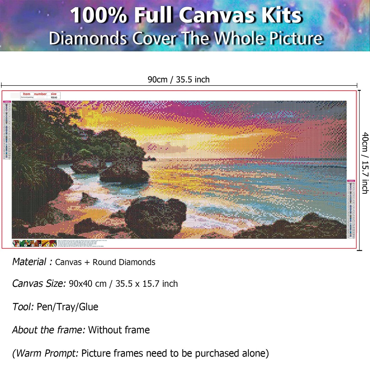 JATOK Large Diamond Painting Kits for Adults (35.5x15.7in), Seaside Sunrise Full Round Drill Diamond Arts, Paint by Diamonds Kits Craft Canvas Perfect for Home Wall Decoration and Relaxation